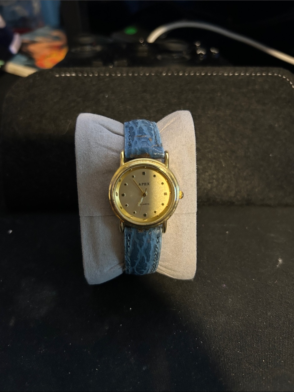 Apex Gold Dial Women's Watch with Blue Leather Strap